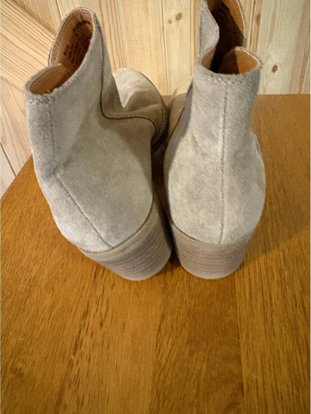 Beige Suede Ankle Boots with Side Zipper and Block Heel